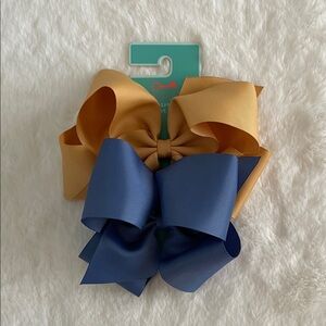 Copper Key Navy and Mustard Bow Hair Clips